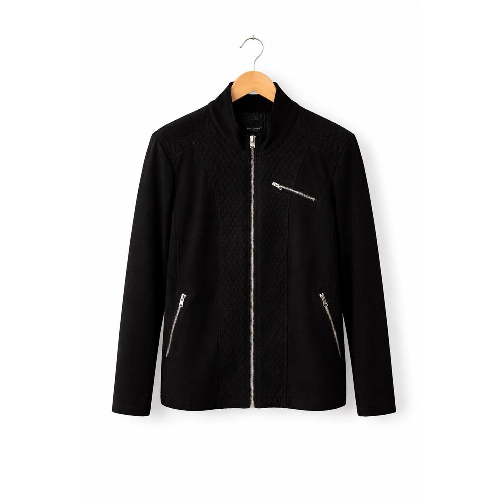 Liverpool Los Angeles Men Slim 2X Black Moto Full Zip Jacket Quilted, Minimalist